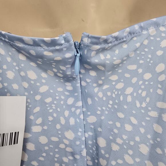 NEW Forever 21 Women's Spotted Satin Drape Neck Spaghetti Strap Mini Dress Blue - Picture 8 of 10